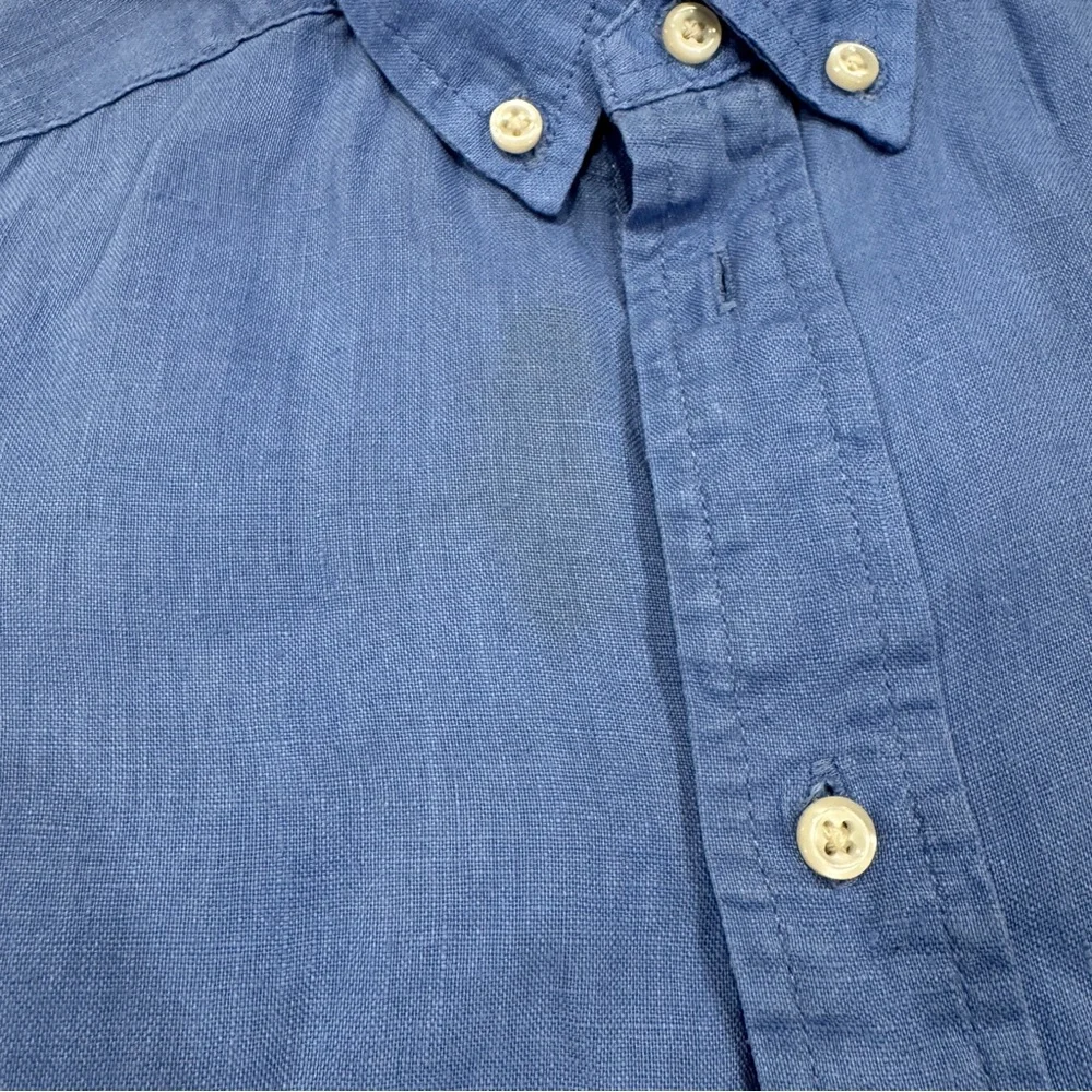 Ralph Lauren Boys Blue Button-Down Shirt with Yellow Pony Logo
